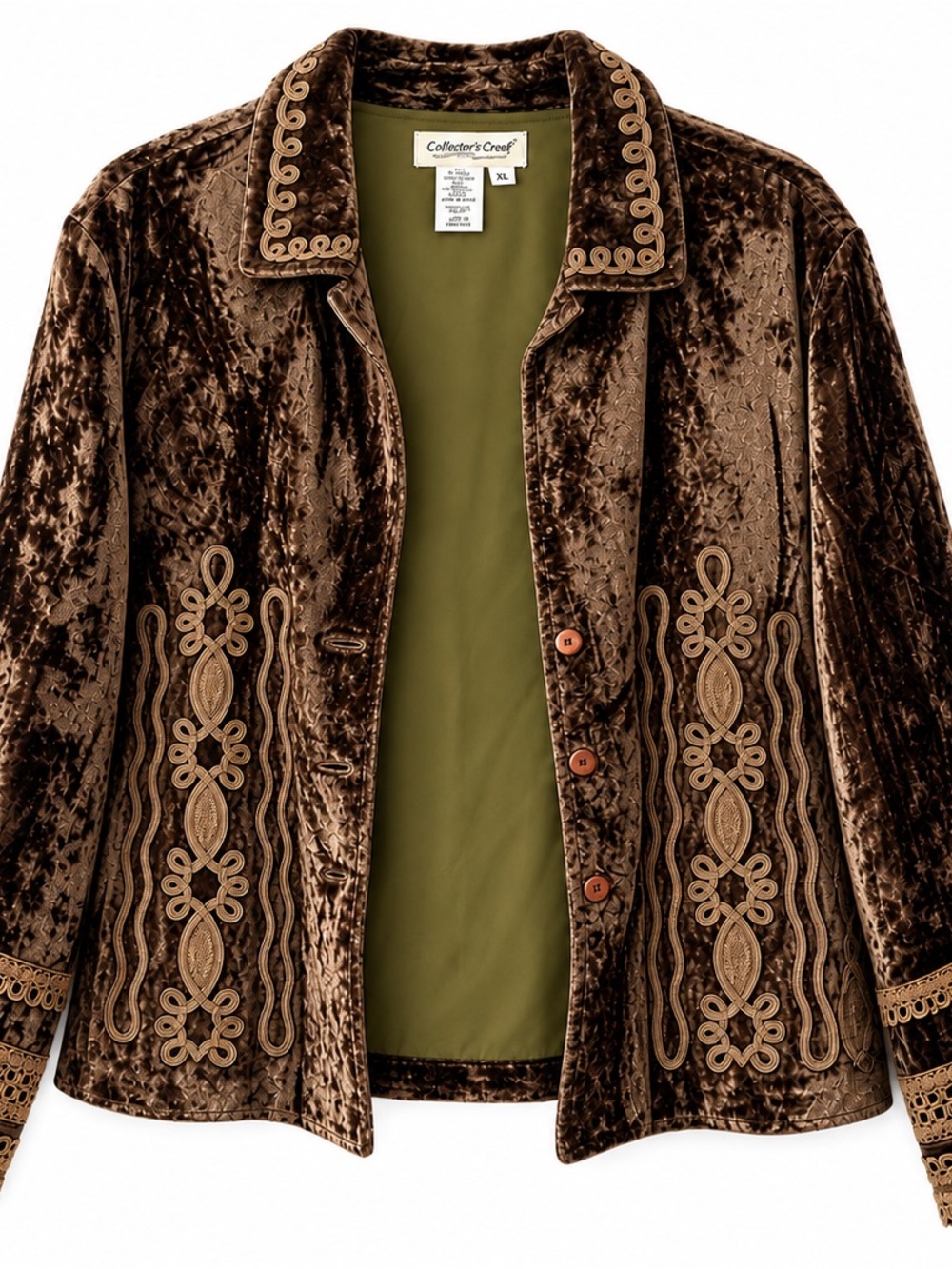 Coldwater Creek XL Brown Crushed Velvet Embroidered Boho Jacket Art-to-Wear - Picture 3 of 11